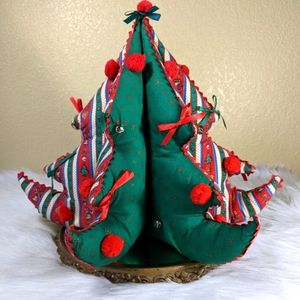 Christmas Tree Hand Sewn Plush Pom Poms Bells Rick Rack Vintage 70's 80's